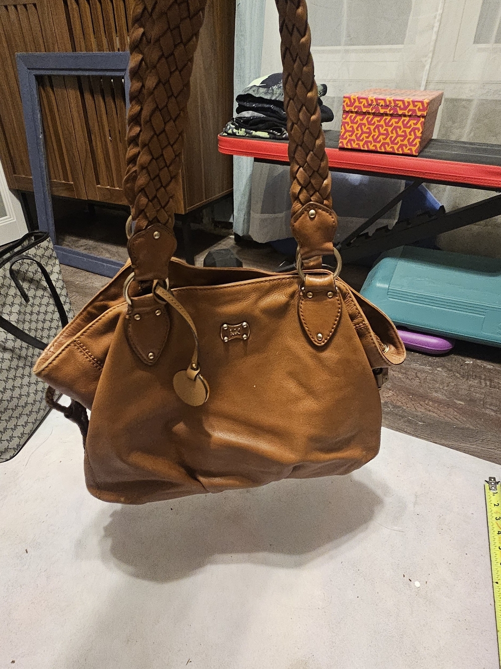 Michael Kors Women's Braided Handle Leather Tote Bag in Cognac Brown